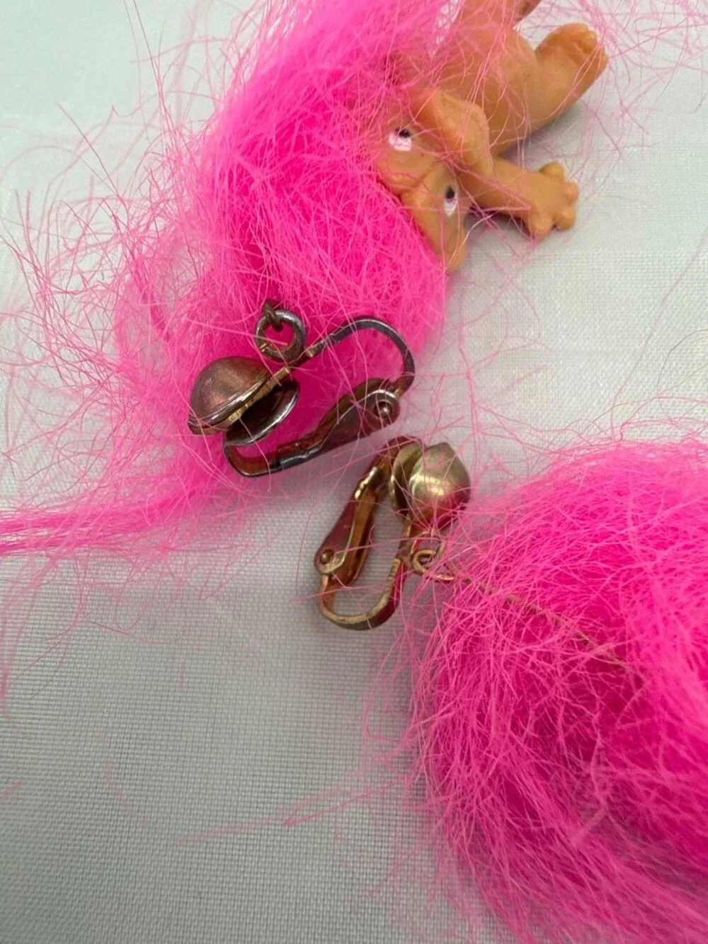 Vintage 90s Russ Troll Doll Clip On Earrings Pin Lot Pink Hair Cupid Kitsch Kidc